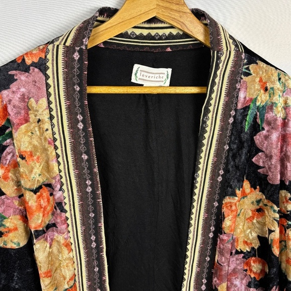 Loverich Women Velvet Kimono Jacket Sz L-XL Open Front Boho Gypsy Luxe Regal - Picture 2 of 11